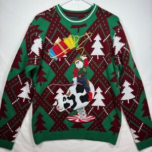 Blizzard Bay Mens Ugly Christmas Sweater Santa Riding‎ Cow Pullover Sz Medium